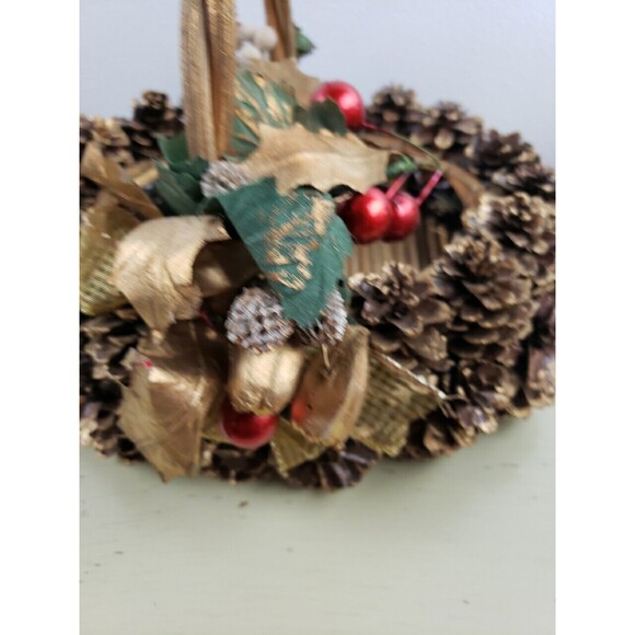 Homemade Gold Pine cone real wood twig bottom basket. - Picture 2 of 11